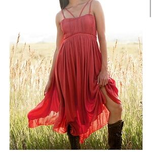Joyfolie Orange Red Asymmetrical Sundress